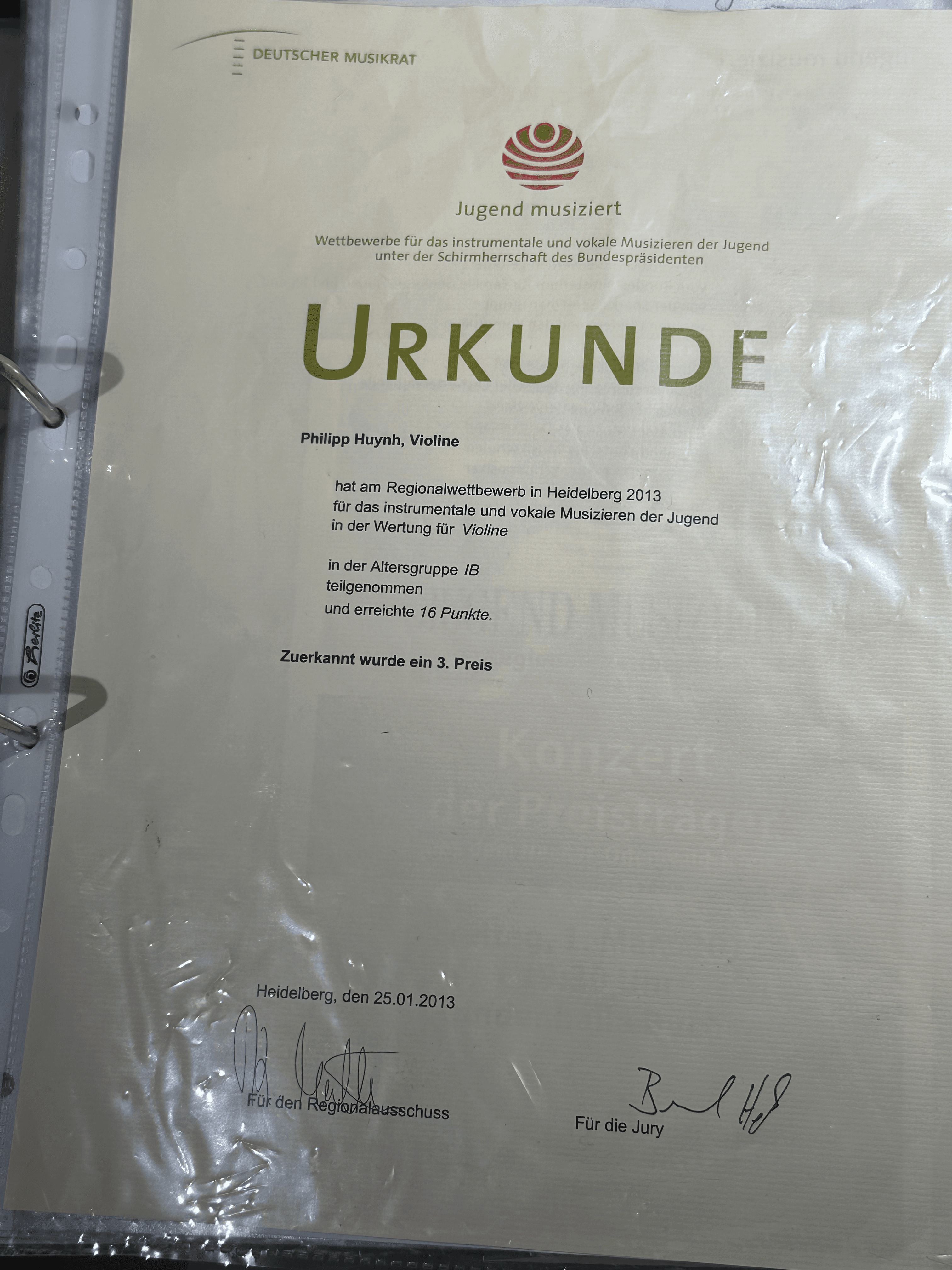 1st violin competition certificate