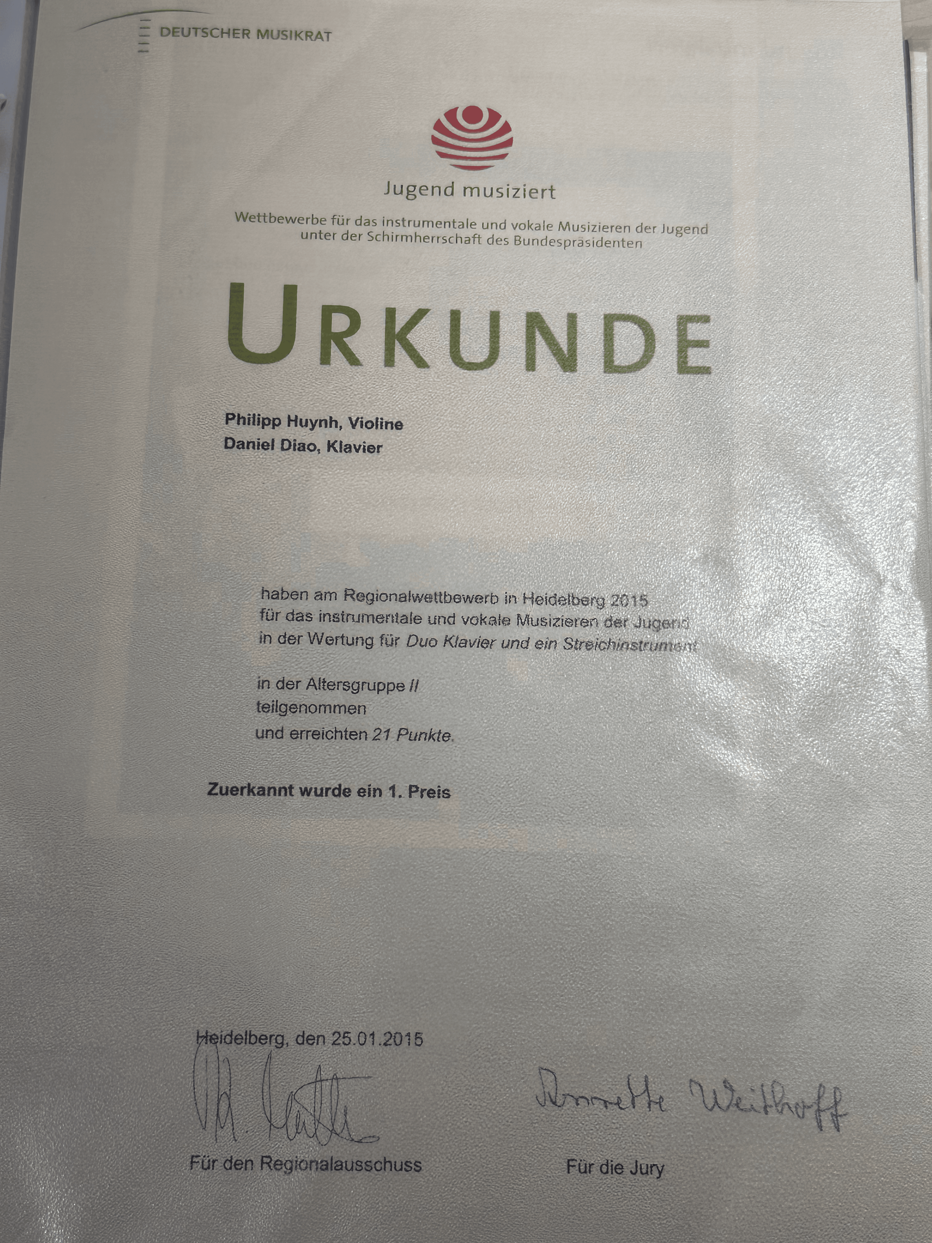 2nd violin competition certificate