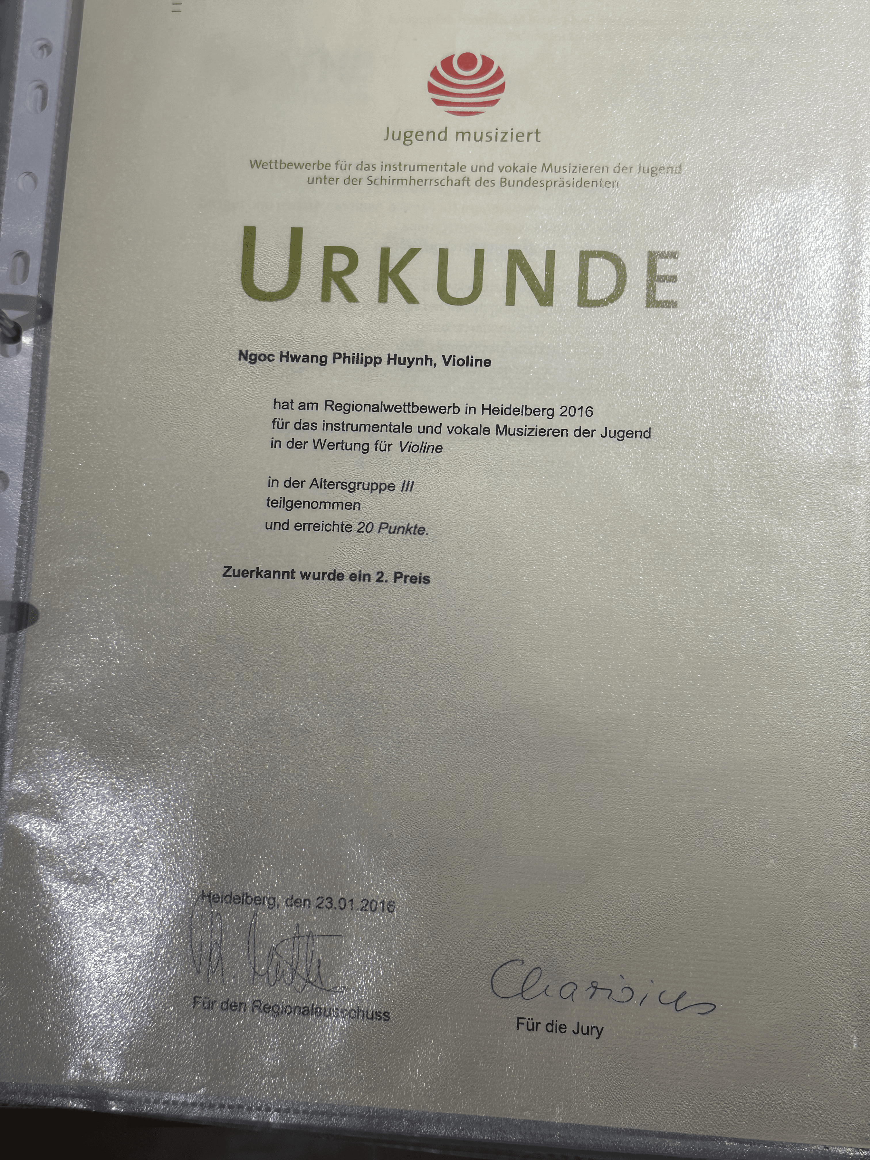 3rd violin competition certificate