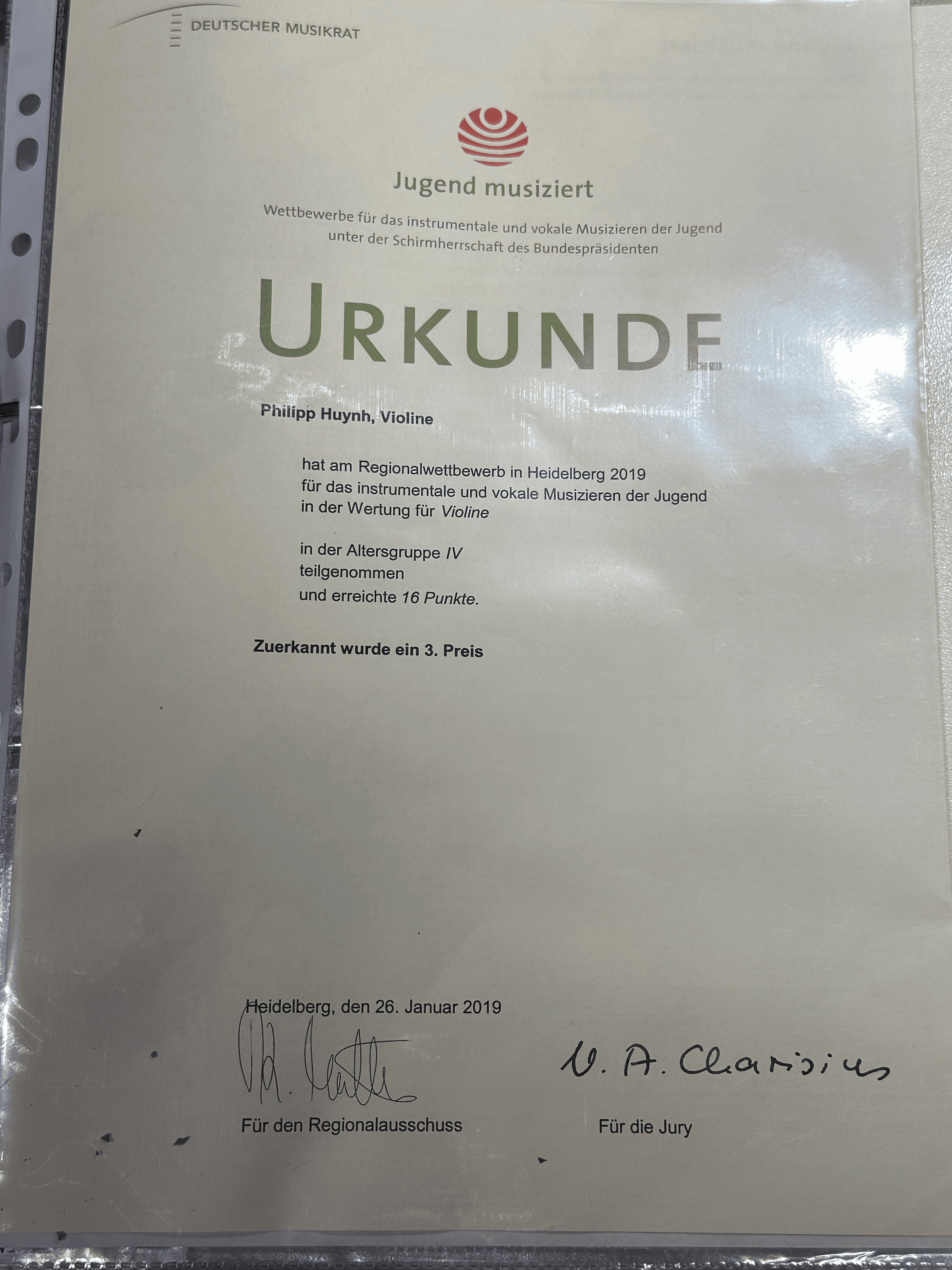 4th violin competition certificate